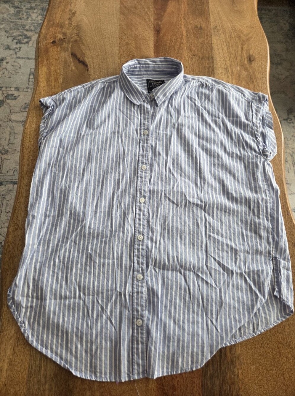 Abercrombie & Fitch Light Blue and White Striped Button-Down Shirt